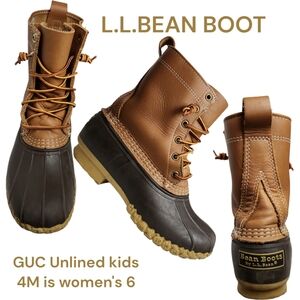L.L.Bean bean boots unlined Chestnut Tan / Brown leather rubber women's size 6 M